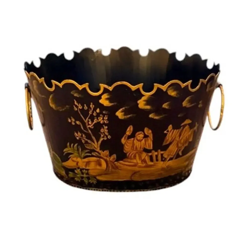 Vintage Chinoiserie Tole Cachepot Planter Set of 3 India